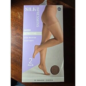 Silk Impressions Sheer Ultra Fine Hose 2 Pair Size XXXL Cocoa 15 Denier